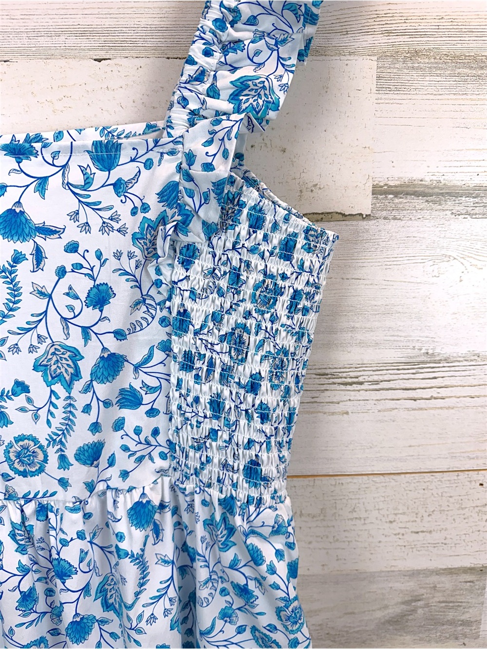 Draper James Blue White Floral Smocked Cotton Midi Dress Coastal Chic Large - Picture 8 of 12